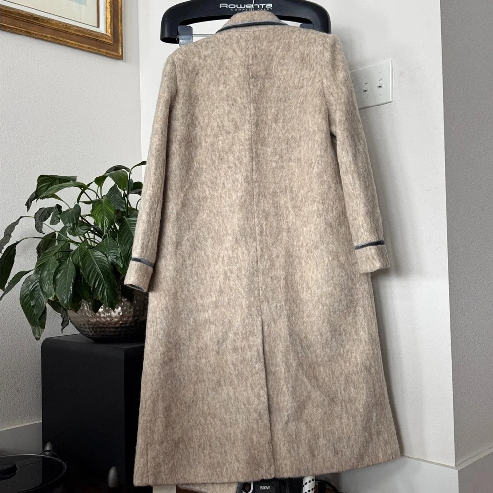 Motf Wool Blend Beige Ivory Long Duster Coat/Jacket Sz L Blue Velvet Trim - Picture 12 of 14